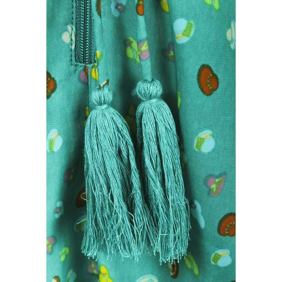 FLYING TOMATO Turquoise Hat Print Retro Empire Waist Dress - Picture 5 of 5